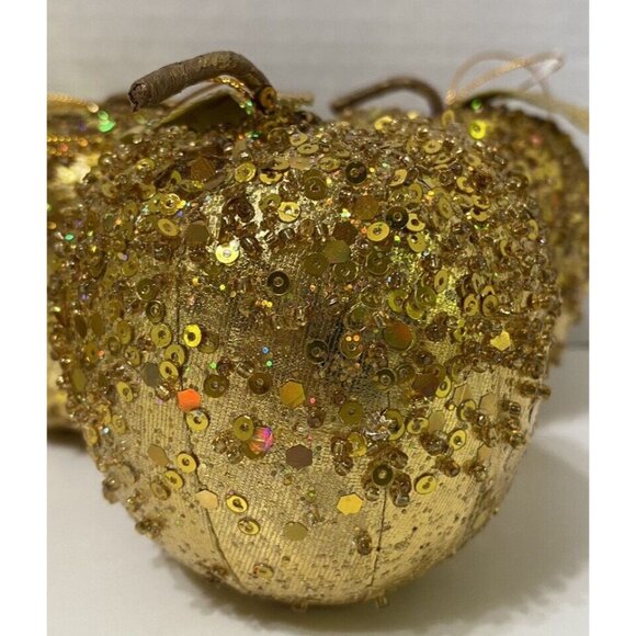Gold & Sequin Apple Christmas Ornament Lot of 5 Holiday Decor - Picture 3 of 4